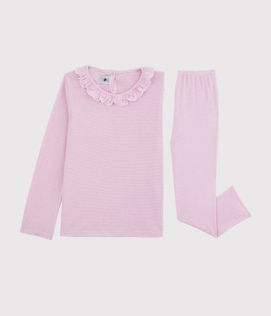 Pijama de rayas de algodón y lyocell de niña rosa BOHEME/blanco MARSHMALLOW