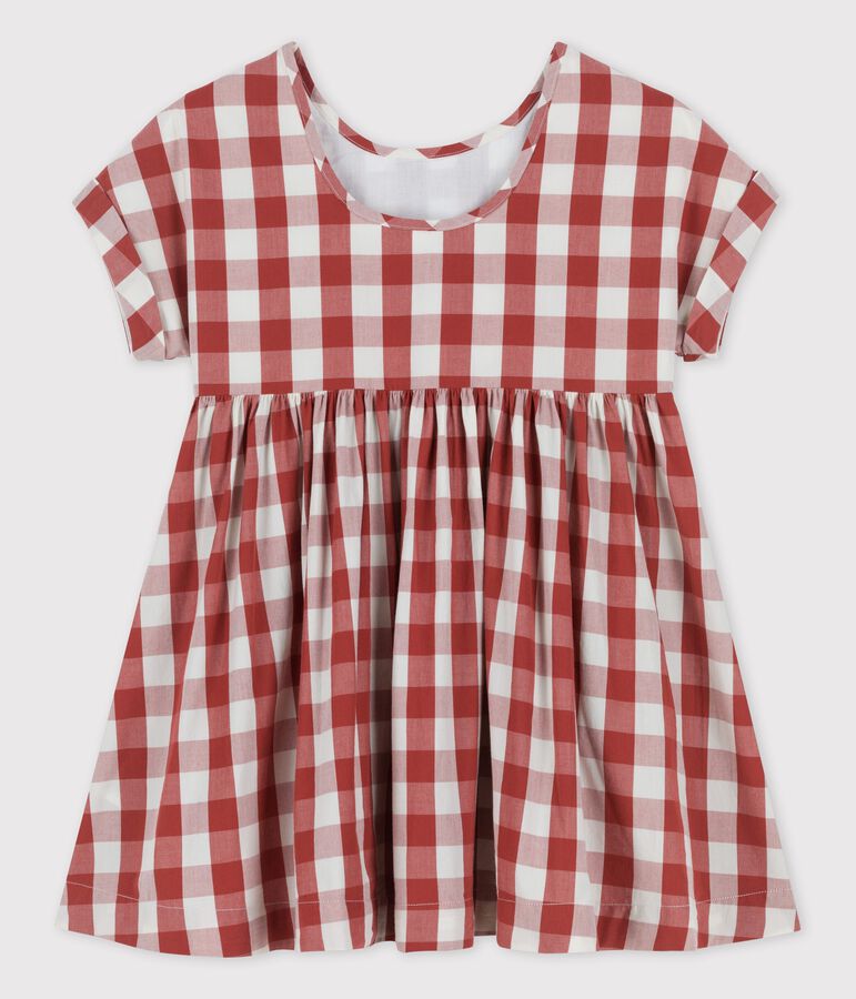 Vestido de popelina de manga corta para ni&ntilde;a marron/crudo