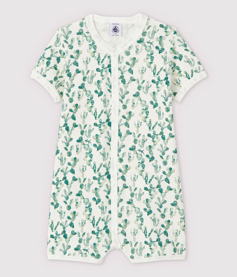 Mono corto de cactus de beb&eacute; de algod&oacute;n/lino blanco/multicolor