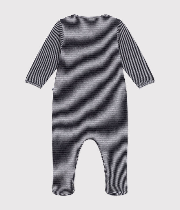 Pijama de terciopelo para beb&eacute; azul/blanco