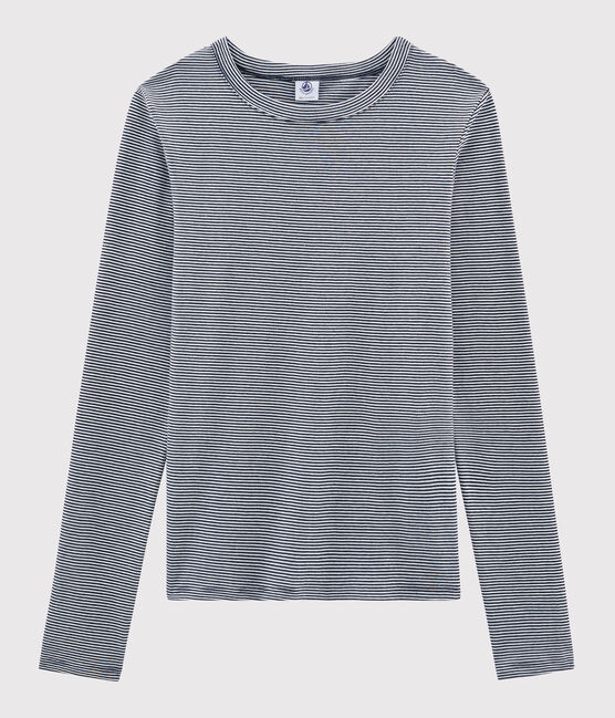 Camiseta icónica con cuello redondo para mujer azul SMOKING/blanco MARSHMALLOW