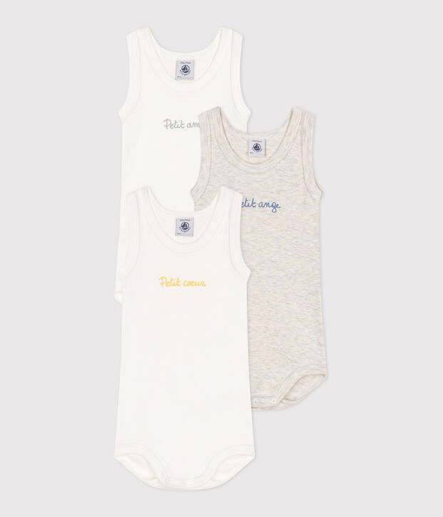 Juego de 3 bodis sin mangas lisos de algod&oacute;n para beb&eacute; multicolor