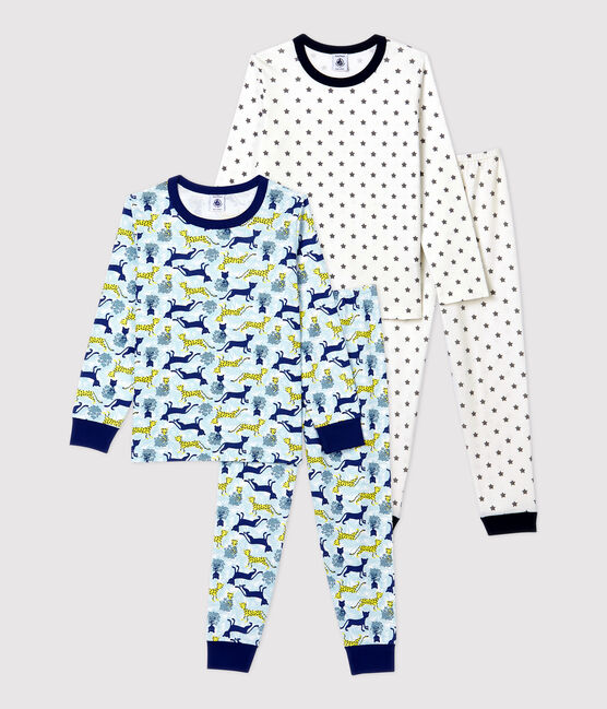 Juego de 2 pijamas de niño de algodón, uno con estampados de estrellas y otro de panteras variante 1