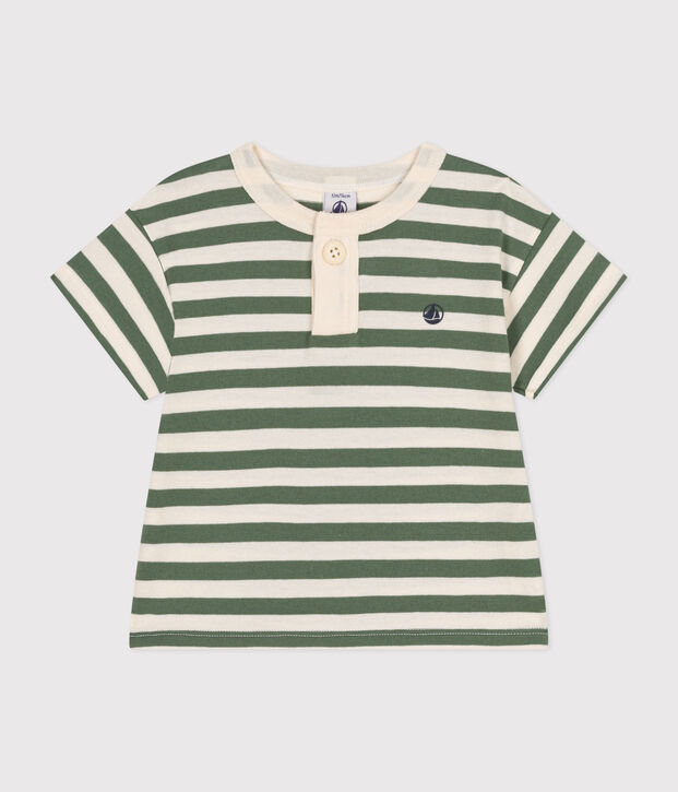 Camiseta de manga corta de punto para beb&eacute; verde/crudo