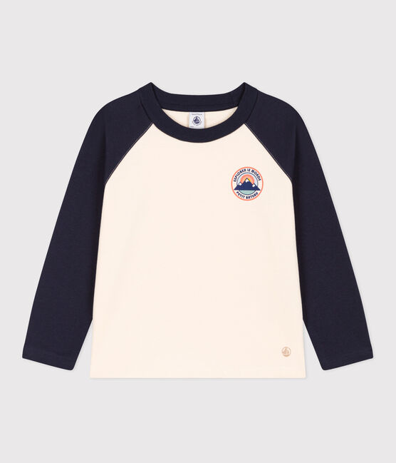 Camiseta de algodón de manga larga de niño blanco AVALANCHE/azul SMOKING