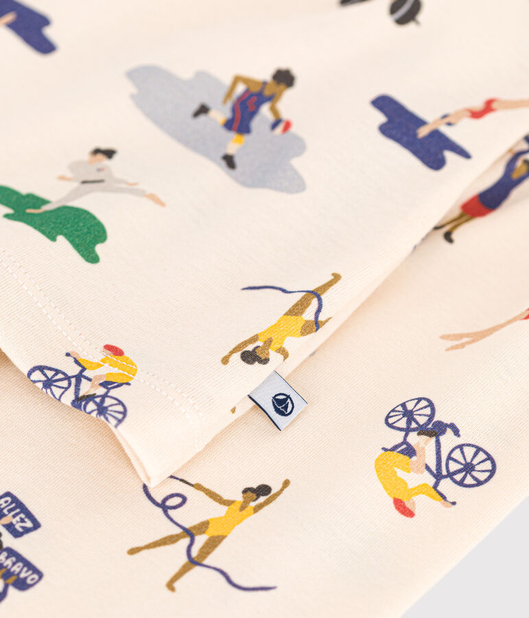 Pijama infantil de algod&oacute;n con estampado de deportes crudo/multicolor