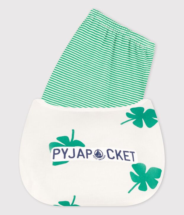 Pijama corto de algod&oacute;n org&aacute;nico con motivo de hojas de palmera para ni&ntilde;o blanco/verde