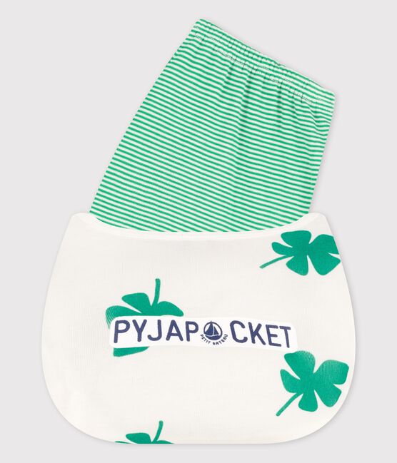 Pijama corto de algodón orgánico con motivo de hojas de palmera para niño blanco MARSHMALLOW/verde GAZON