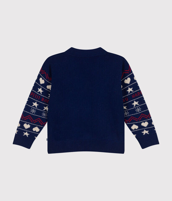 Cárdigan jacquard de lana y algodón para niño azul MEDIEVAL/blanco MULTICO