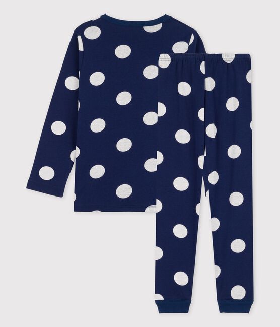 Pijama de lunares de algodón orgánico infantil unisex azul MEDIEVAL/blanco MARSHMALLOW