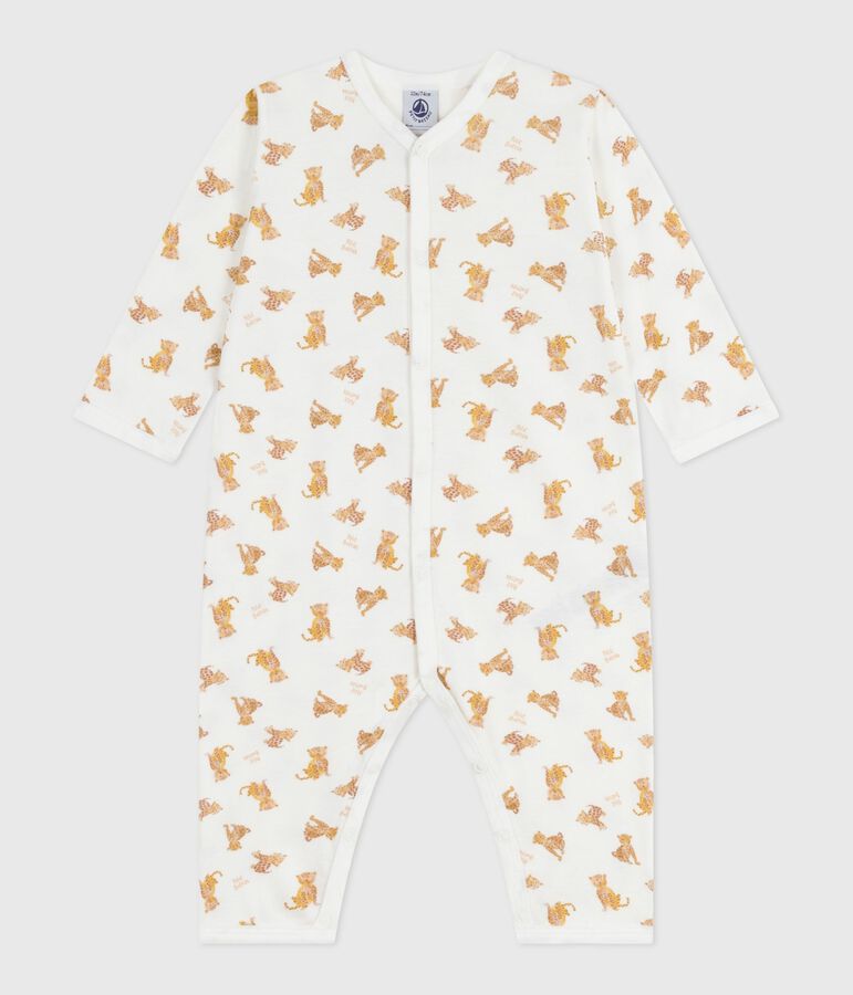 Pijama sin pies de algod&oacute;n estampado para beb&eacute; blanco/beige