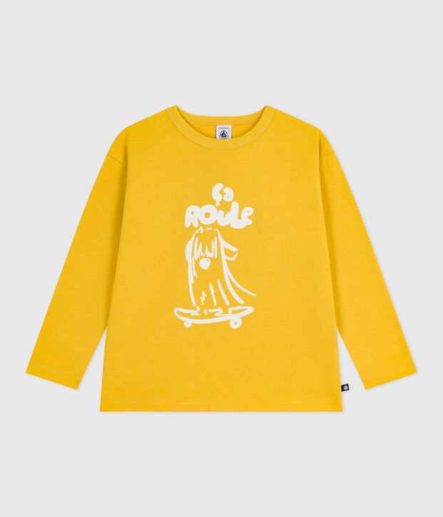 Camiseta infantil de algod&oacute;n de manga larga con estampado amarillo