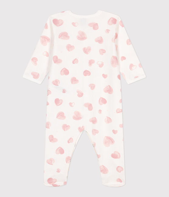 Pijama de felpa cepillada con cuello estampado de corazones para bebé blanco MARSHMALLOW/rosa CHARME