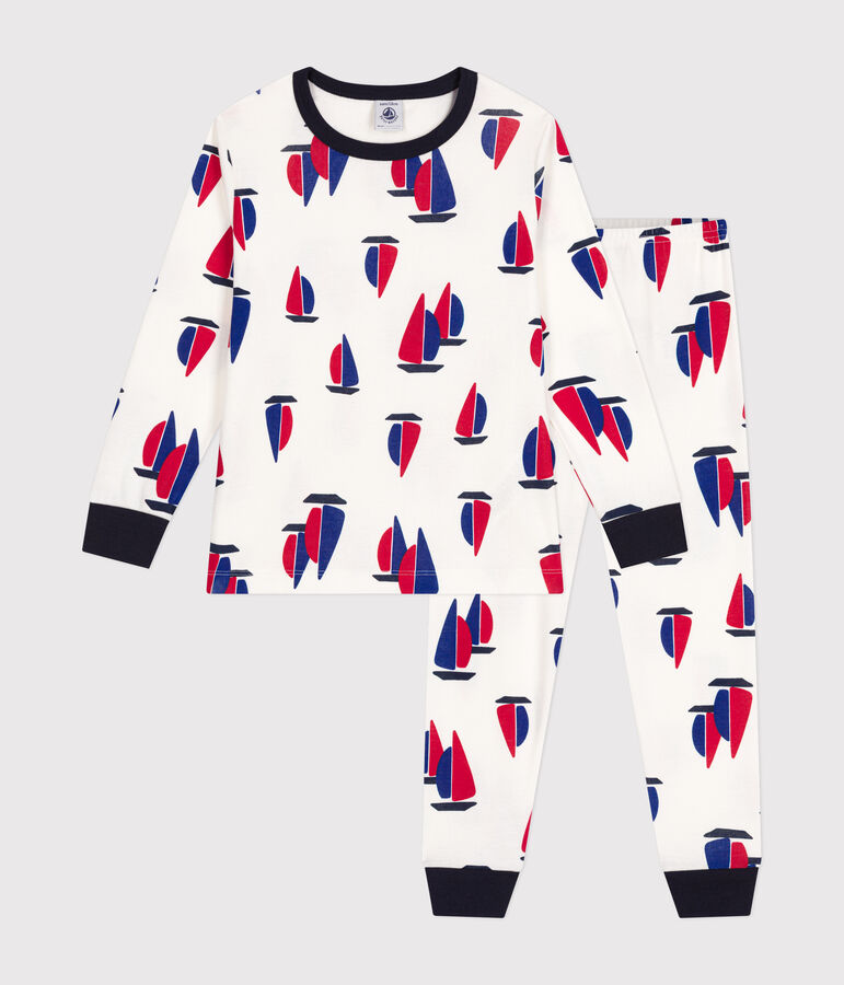 Pijama infantil de algod&oacute;n con motivo de barcos blanco/multicolor