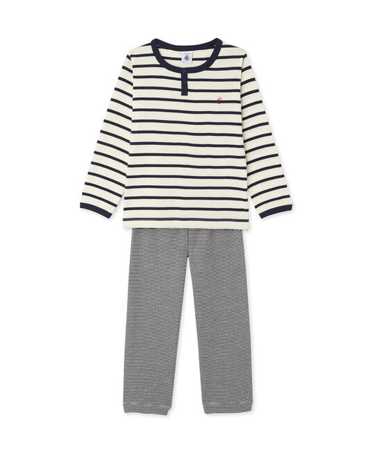 Pijama de 3 prendas para niño beige COQUILLE/azul SMOKING