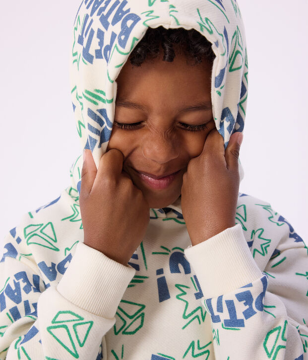 Sudadera infantil de algod&oacute;n con capucha y estampado crudo/multicolor