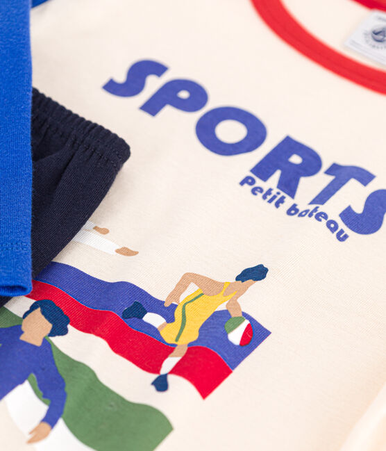 Pijama infantil liso de algodón con motivo deportivo azul SMOKING/blanco MULTICO