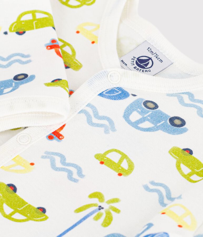 Pijama sin pies de algod&oacute;n con estampado de coches para beb&eacute; blanco MARSHMALLOW/blanco MULTICO