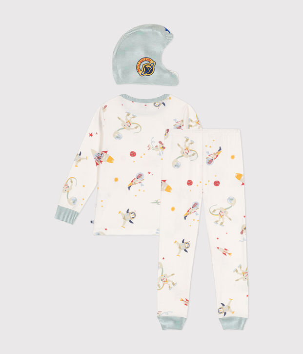 Pijama disfraz infantil de algod&oacute;n con estampado espacial blanco/multicolor