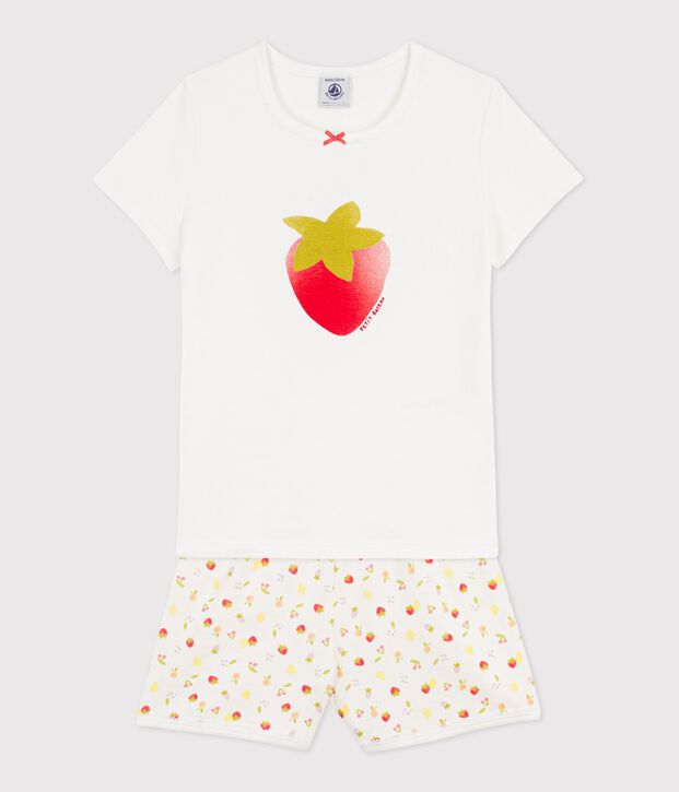 Pijama corto infantil de algod&oacute;n con estampado de frutas blanco/multicolor