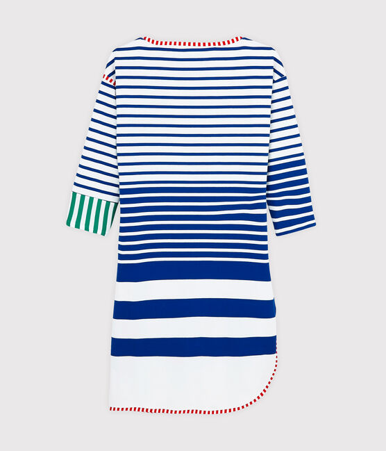 Vestido reedición Hyères de mujer blanco LAIT/azul SURF