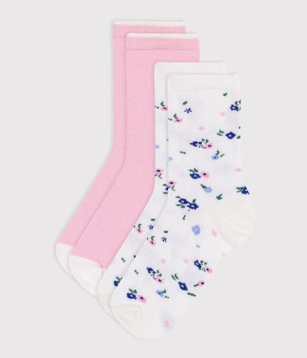 2 pares de calcetines de algod&oacute;n con estampado de flores para ni&ntilde;a multicolor