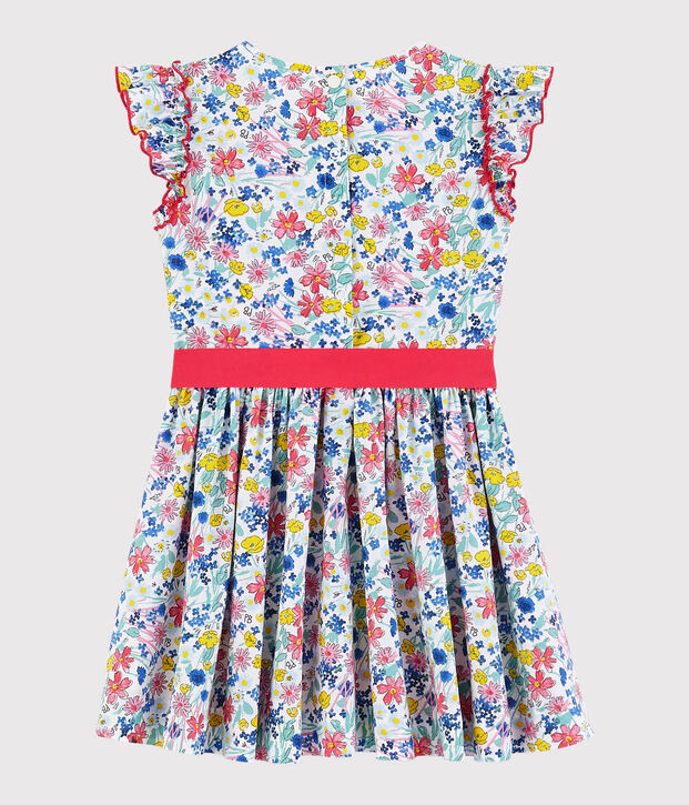 Vestido de manga corta de popelina de ni&ntilde;a blanco/multicolor
