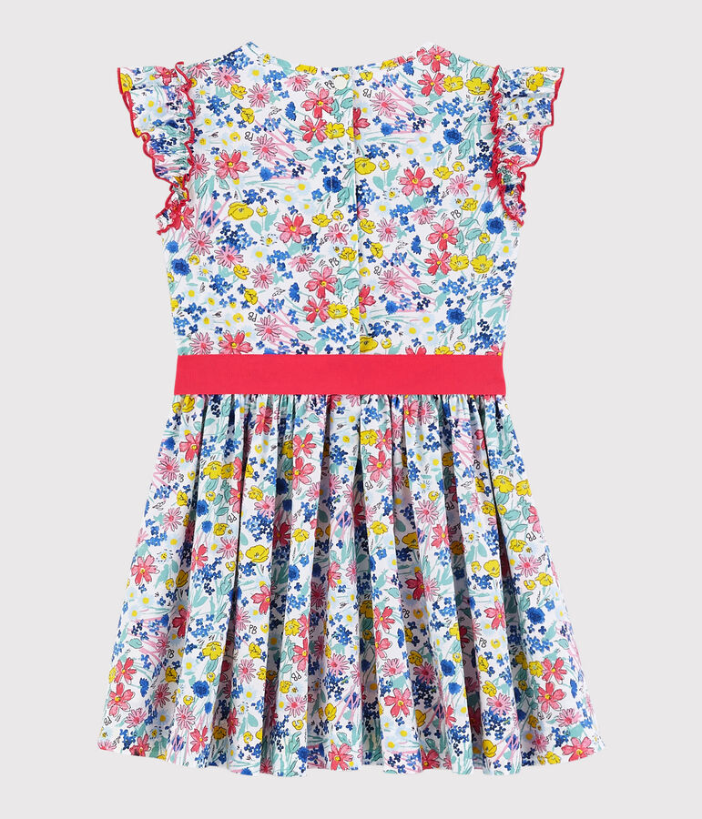 Vestido de manga corta de popelina de ni&ntilde;a blanco/multicolor