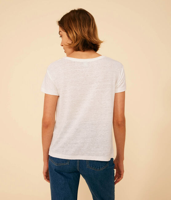 Camiseta LA RECTA de algodón con cuello redondo para mujer blanco ECUME