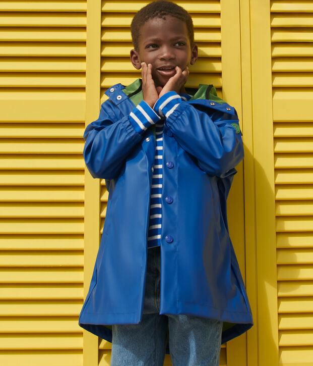 Chubasquero infantil largo y bicolor azul/verde