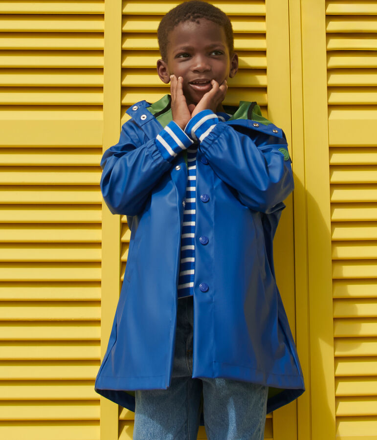 Chubasquero infantil largo y bicolor azul/verde