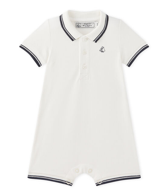 Pelele corto para bebé niño en jersey piqué blanco MARSHMALLOW