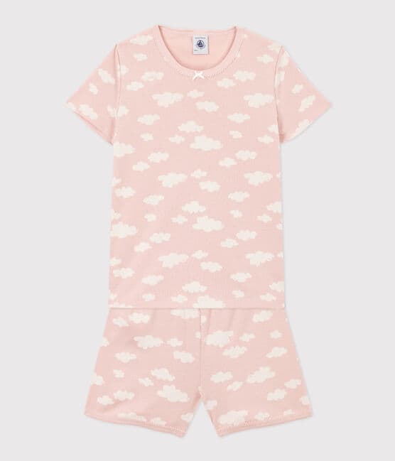Pijama corto de algodón con nubes para niña SALINE/ MARSHMALLOW