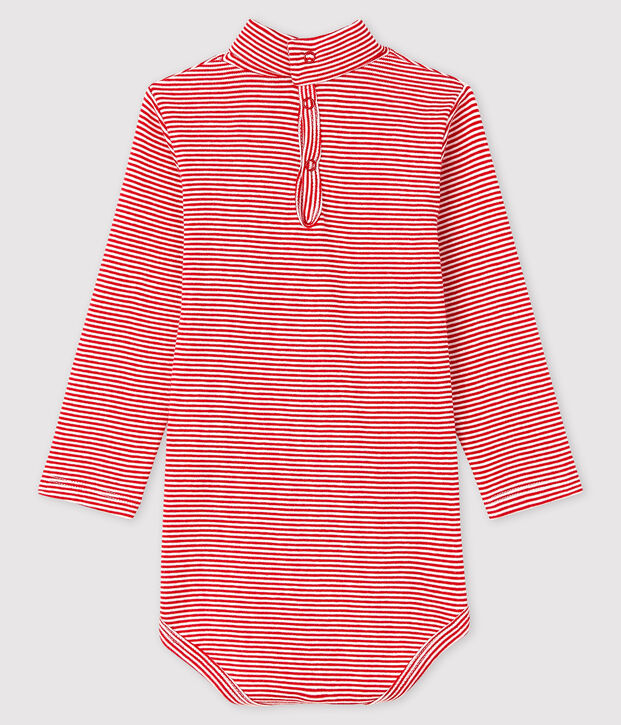 Bodi de manga larga con cuello de tortuga para beb&eacute; rojo/blanco