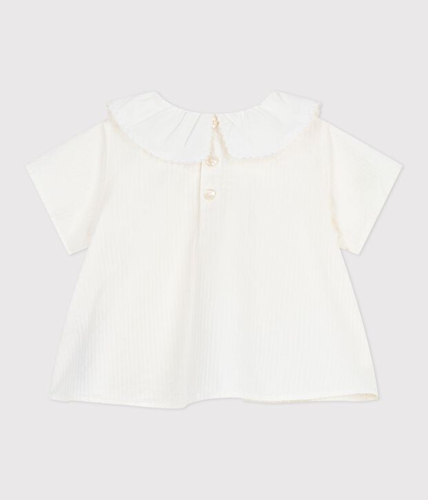 Blusa lisa de manga corta de popelina de algod&oacute;n para beb&eacute; blanco