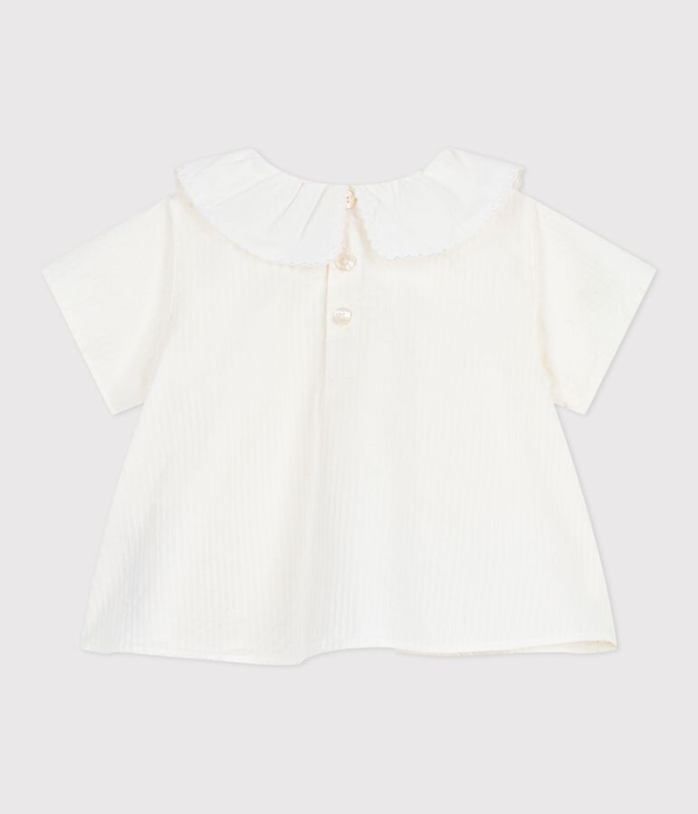 Blusa lisa de manga corta de popelina de algod&oacute;n para beb&eacute; blanco MARSHMALLOW