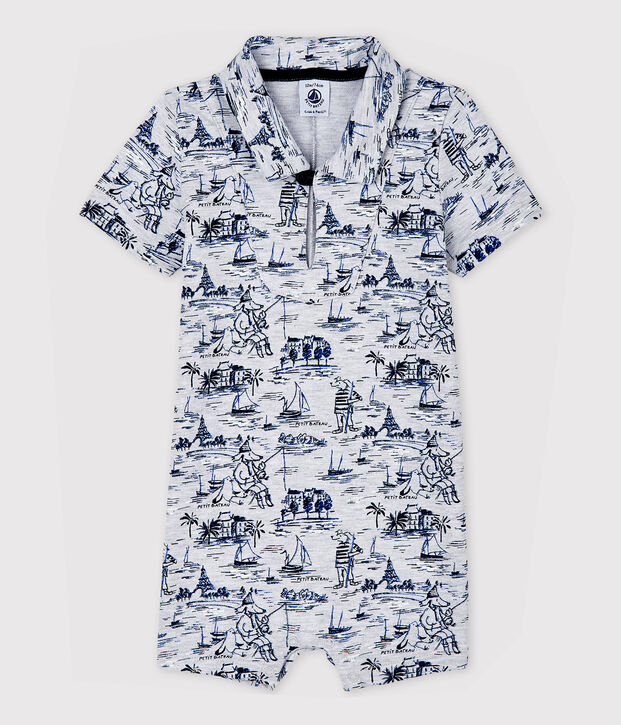 Mono corto de mulet&oacute;n estampado para beb&eacute; ni&ntilde;o gris/azul