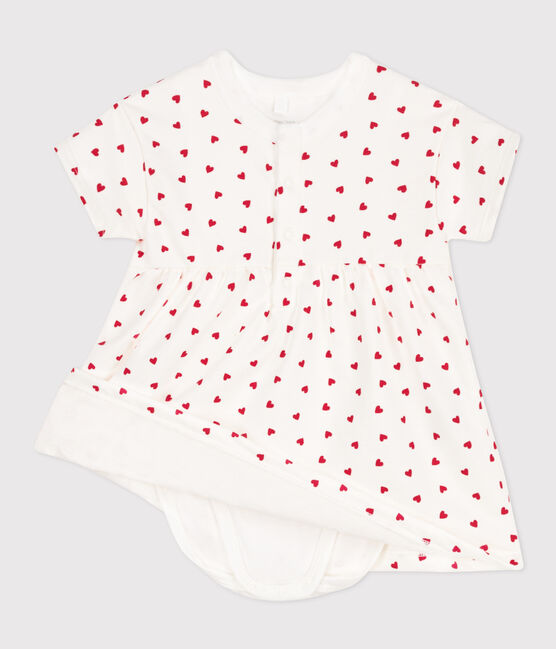 Vestido de muletón con body integrado para bebé blanco MARSHMALLOW/rojo PEPS