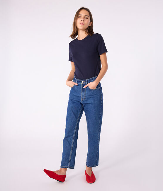 Camiseta Iconique de manga corta de punto liso para mujer azul SMOKING