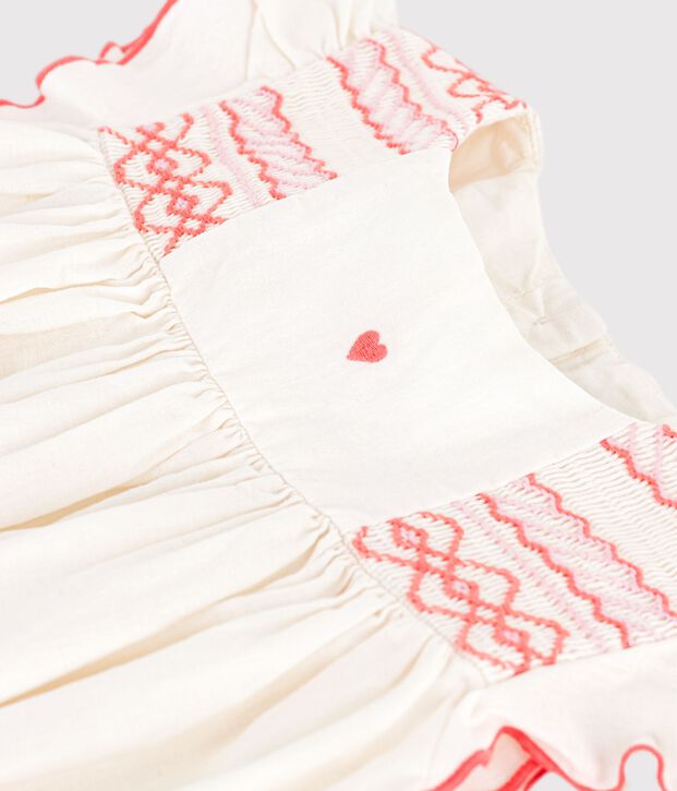 Vestido infantil de algod&oacute;n de manga corta blanco