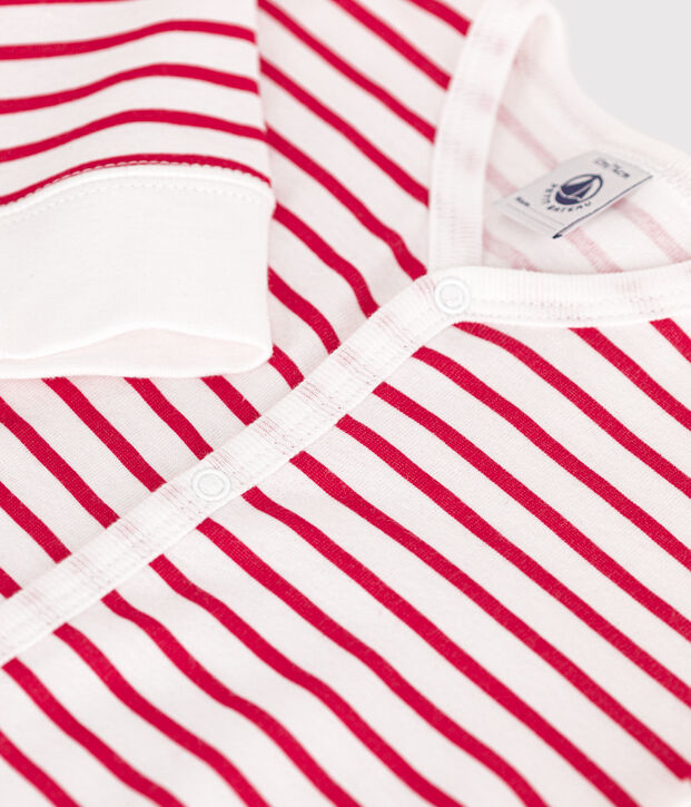 Pijama de algod&oacute;n sin pies para beb&eacute; blanco/rojo