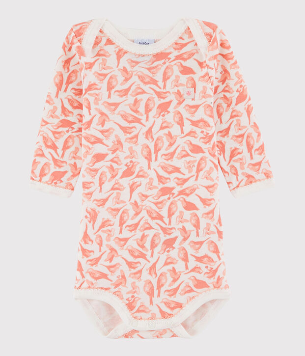 Bodi de manga larga de beb&eacute; ni&ntilde;a blanco/rosa