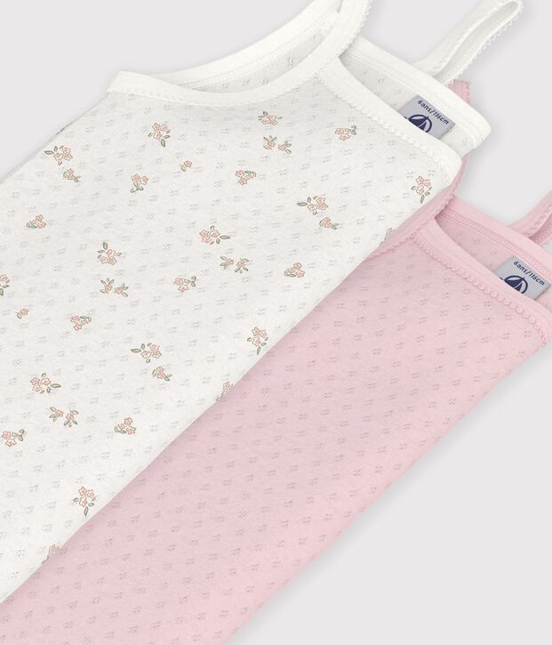 Juego de camisetas infantiles de tirantes de algod&oacute;n calado con flores multicolor