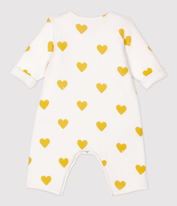 Mono largo de corazones amarillos de beb&eacute; ni&ntilde;a de algod&oacute;n org&aacute;nico blanco/amarillo