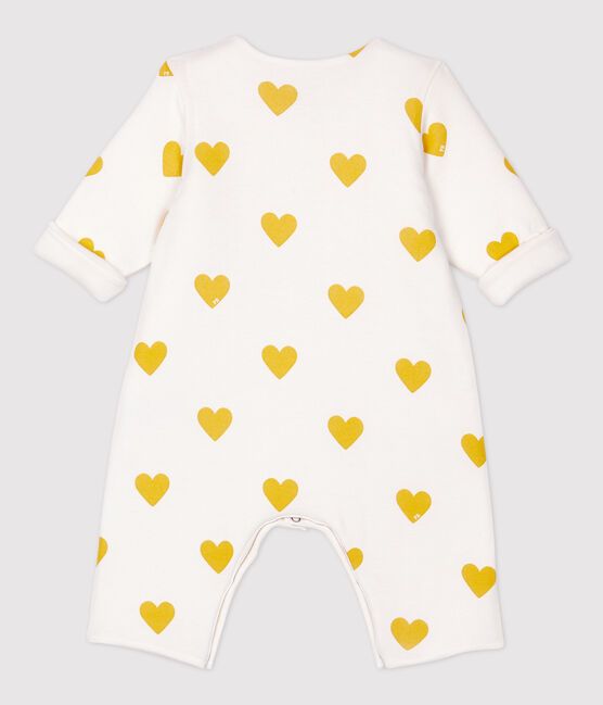 Mono largo de corazones amarillos de bebé niña de algodón orgánico blanco MARSHMALLOW/amarillo OCRE