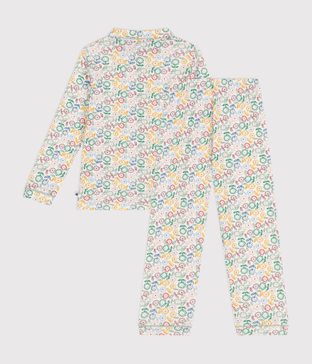 Pijama infantil de algod&oacute;n con motivo de flores blanco/multicolor