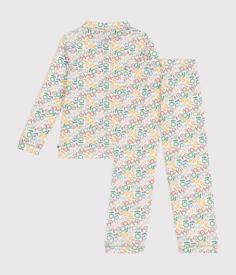 Pijama infantil de algod&oacute;n con motivo de flores blanco/multicolor
