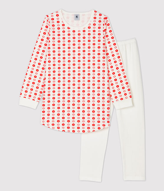 Camisón de flores con estampado de flores gráficos de niña de algodón orgánico blanco MARSHMALLOW/ SPICY