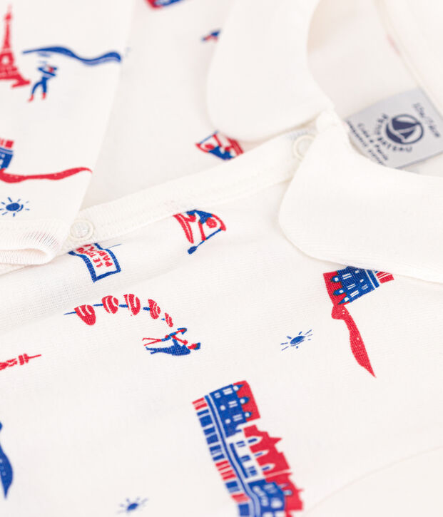 Pelele de algod&oacute;n sin pies con motivo de Par&iacute;s para beb&eacute; blanco/multicolor