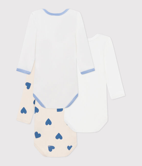 Juego de 3 bodis de algodón de manga larga con corazones azules para bebé variante 1